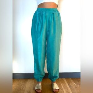 Vintage Silk Turquoise Windbreaker Pants Size Large Made in Mexico City Like New